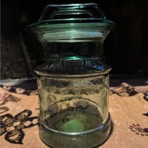 L E Smith Glass Milk Can Shaped Green Apothecary Cookie Jar Canister w/Lid